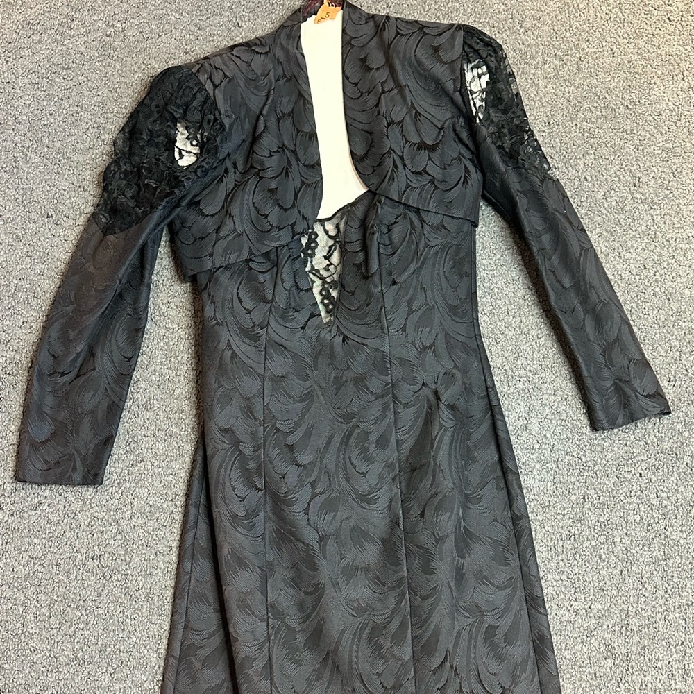 Vintage Black Peacock Lace Strapless Dress & Jacket